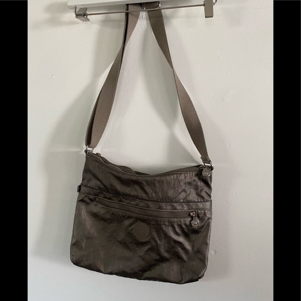 Kipling gold shimmer nylon double pouch cross-body